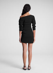 woman wearing black mini dress