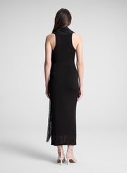 woman wearing dark brown maxi dress