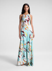 woman wearing multicolor maxi dress
