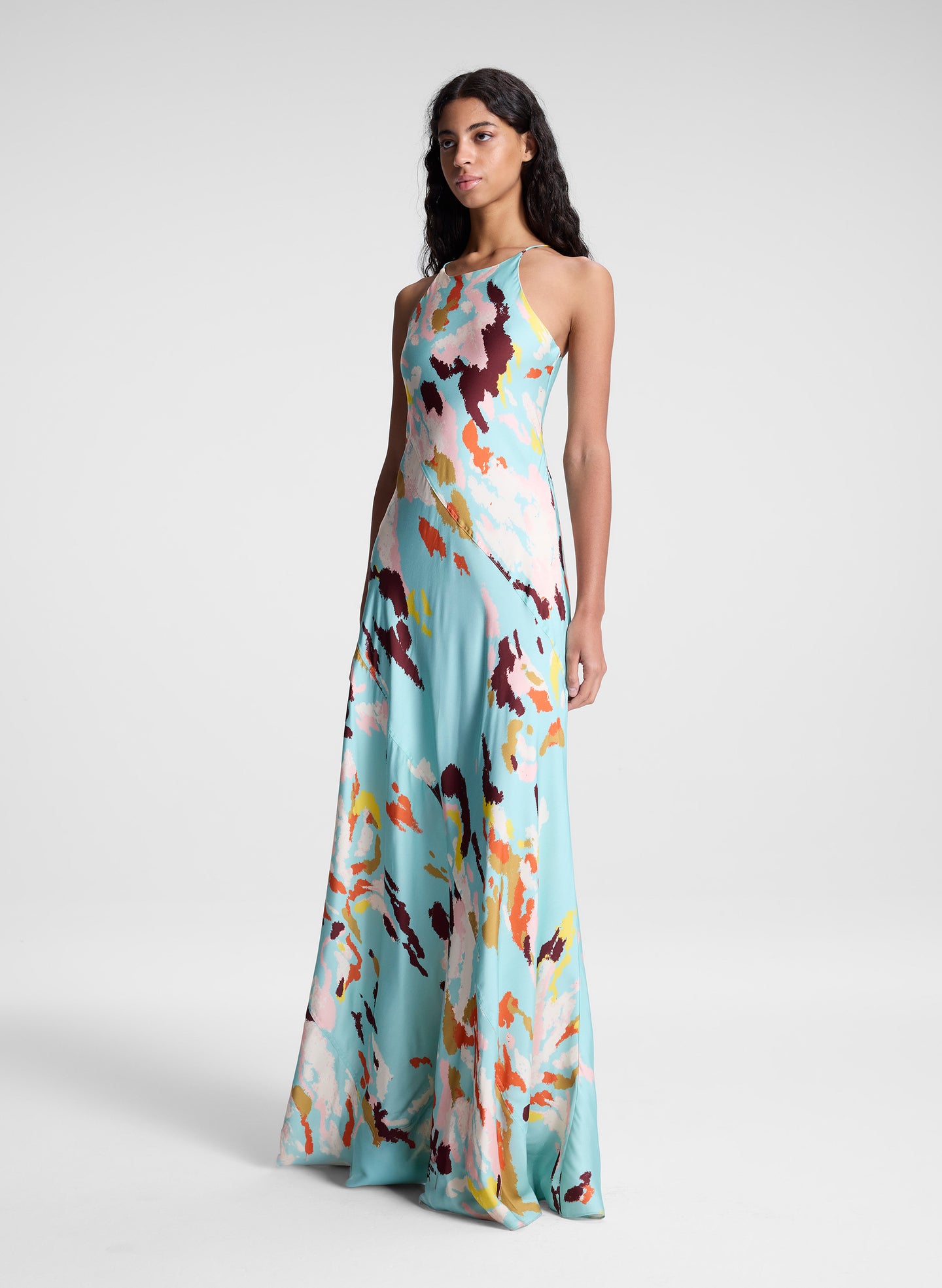 woman wearing multicolor maxi dress