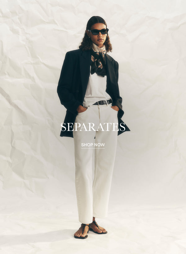 separates shop now featuring a woman wearing a black and white outfit