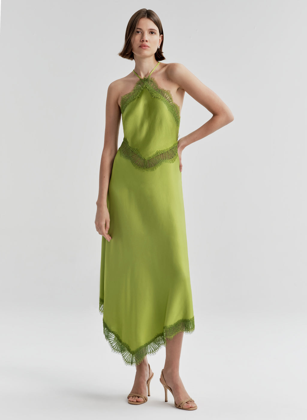 Lucia Satin and Lace Midi Dress