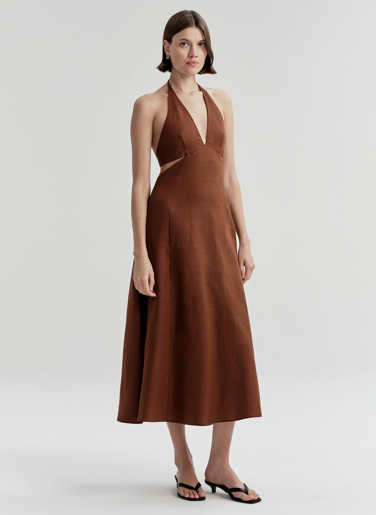 Evelena Tie-Back Linen Midi Dress