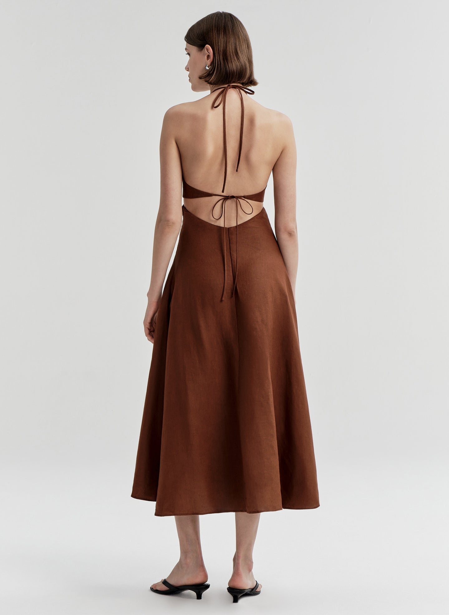 Evelena Tie-Back Linen Midi Dress