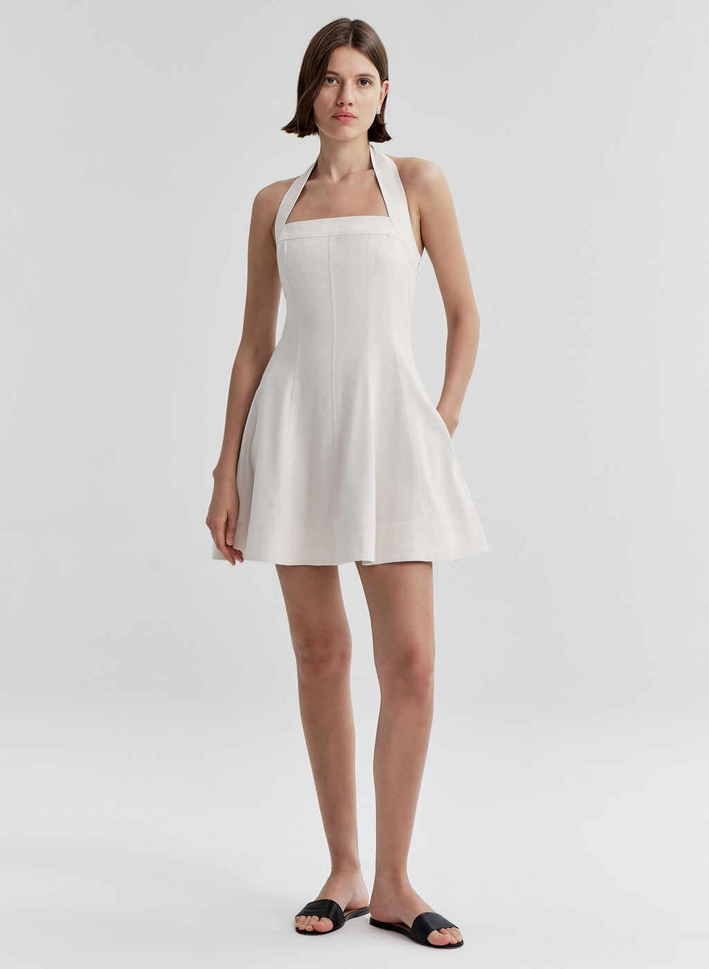white linen halter neck dress Whistles Size 12 Every summer wardrobe needs a reliable white dress Elli Linen Mini Halter Dress