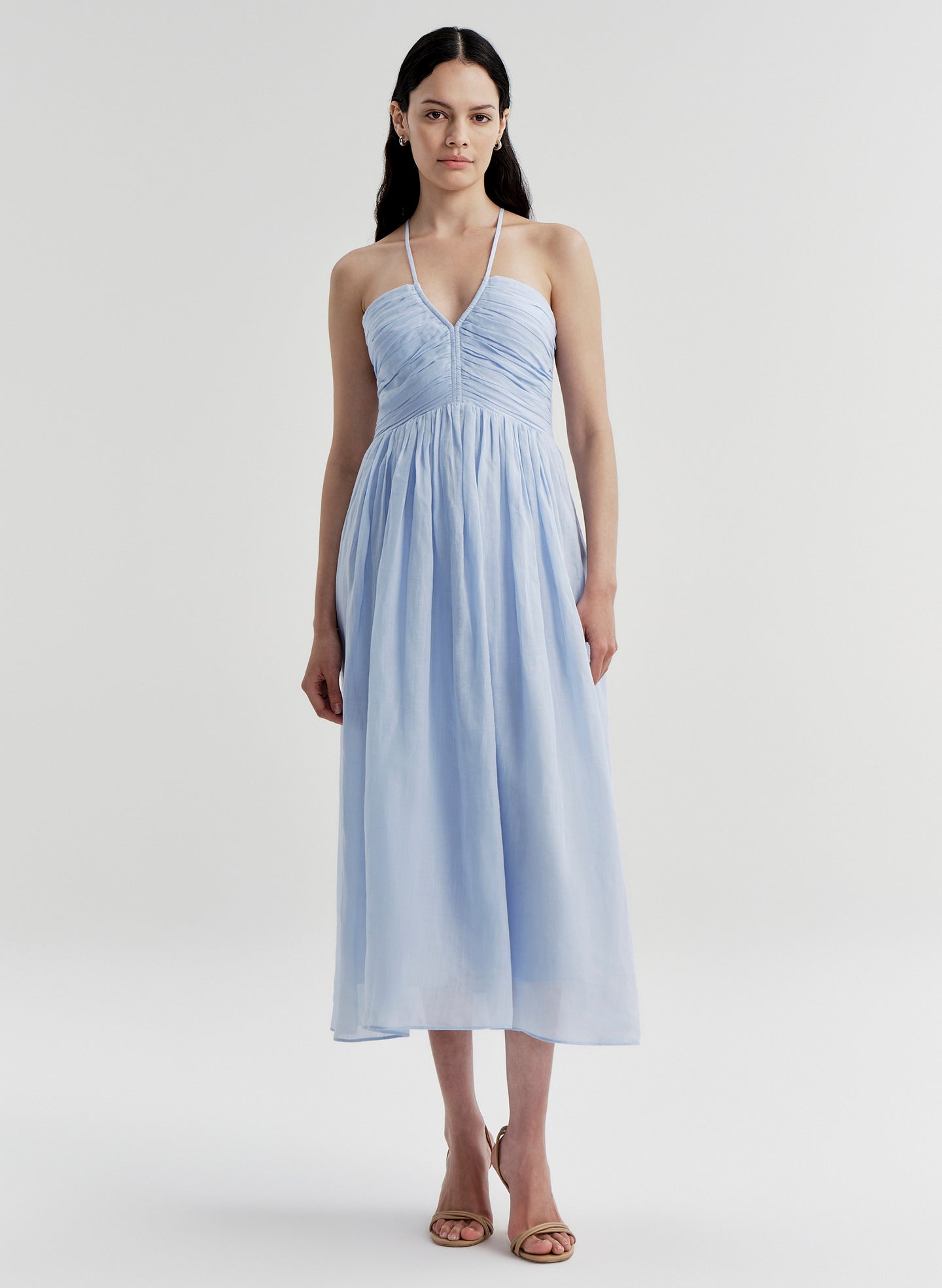 A.L.C. Rumi Ruched Midi Dress, Sky Blue, Women's, 10