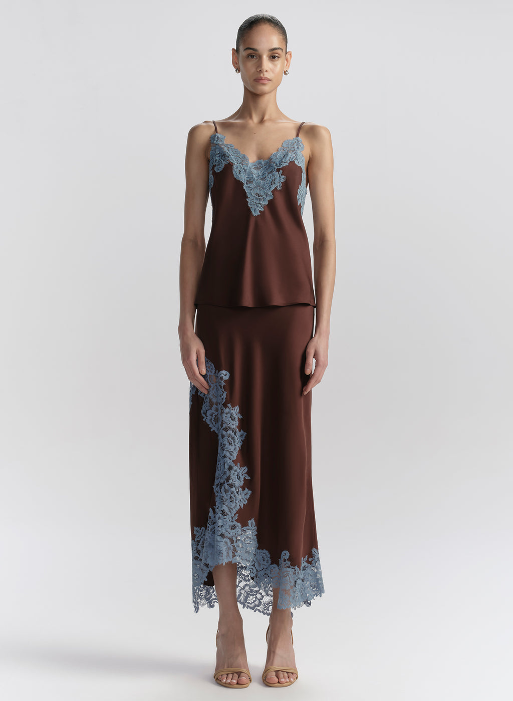Olivia Satin Lace Midi Skirt