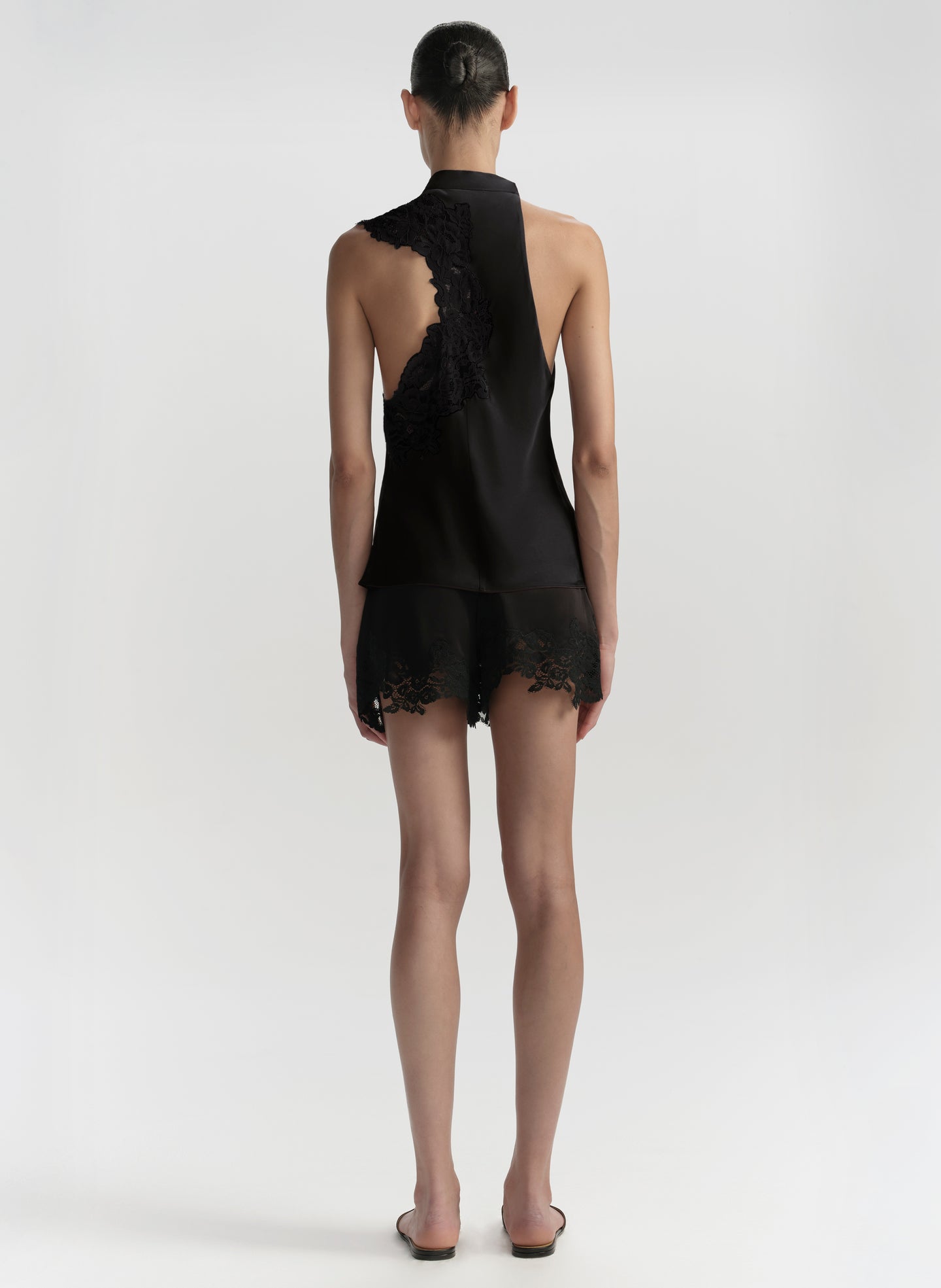 black lace shirt and shorts