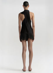 black lace shirt and shorts