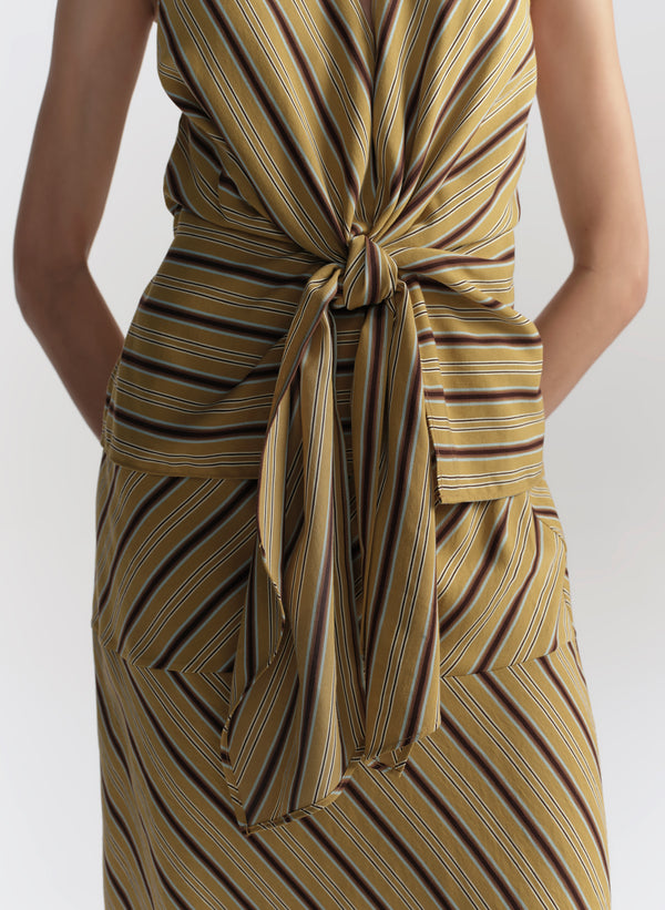 Striped top with a knot detail on a white background