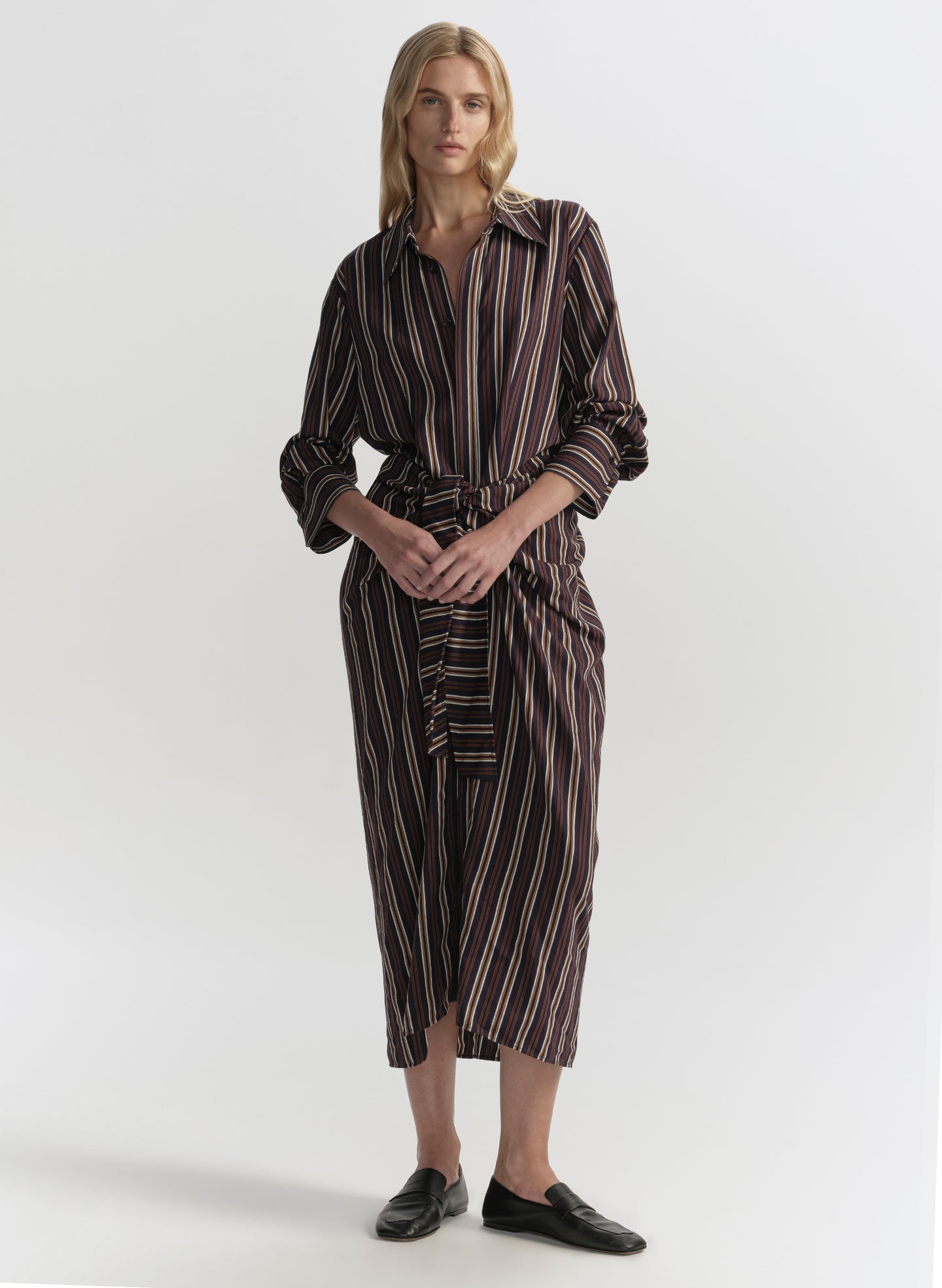 A.L.C. Mila Striped Midi Shirtdress in Night Blue/Mint, Size 12