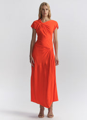 woman wearing orange dress