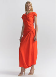 woman wearing orange dress