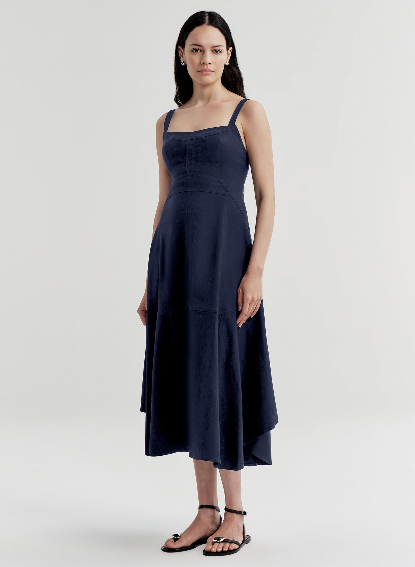 A.L.C. Women's Harlow Linen Midi Dress in Navy, Size 10 A.L.C. Women's Harlow Linen Midi Dress in Navy, Size 10