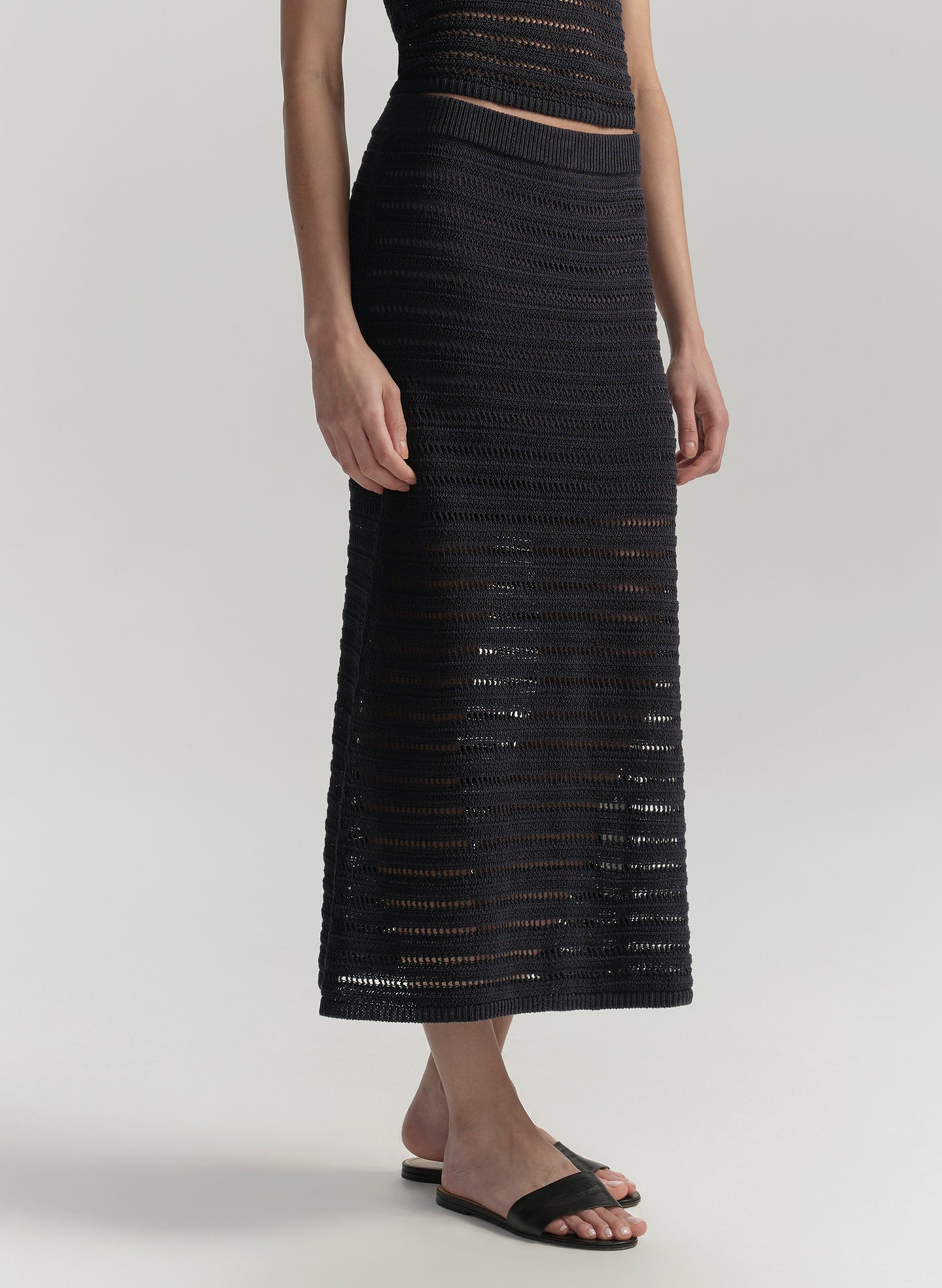 Woman wearing a blue skirt