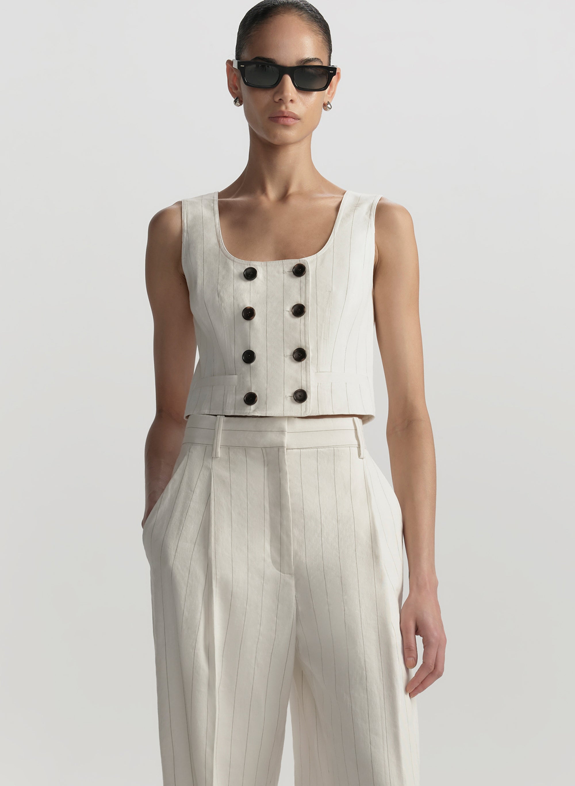 Darcy Linen Pinstripe Top | ALC LTD