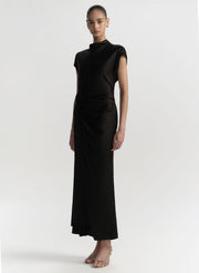 alma asymmetrical bias cowl midi dress Shona Joy La Lune Asymmetrical Bias Cowl Midi Dress in Blue Smoke