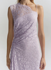 Lavender lace dress on a plain background