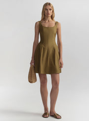 woman wearing brown mini dress