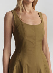 woman wearing brown mini dress