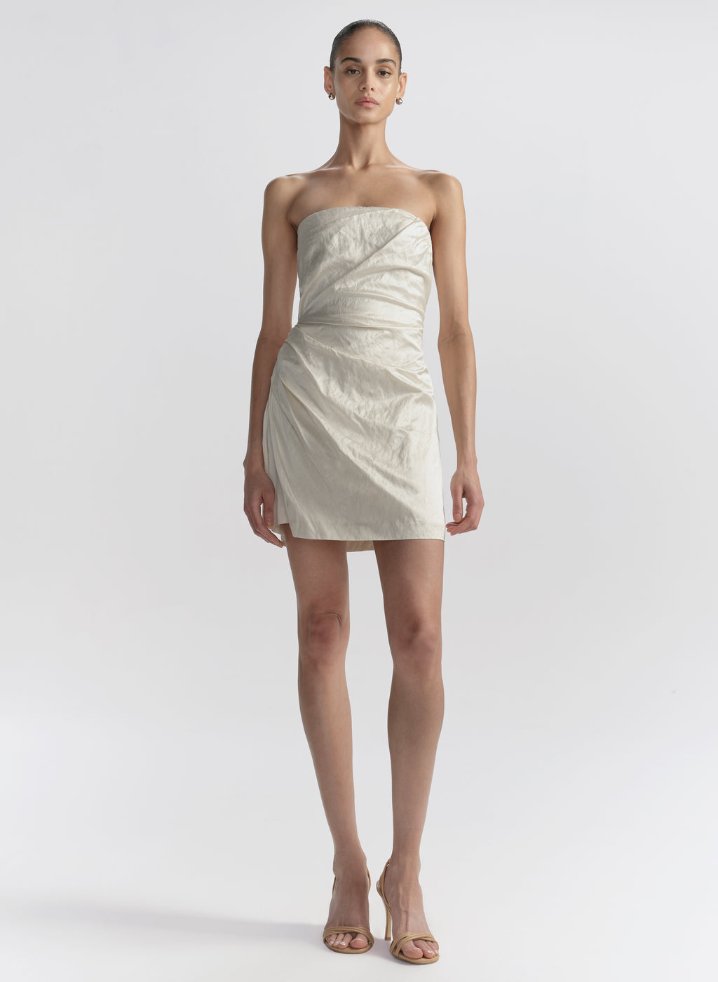 A.L.C. Evie Strapless Satin Mini Dress in Pearl, Size 12