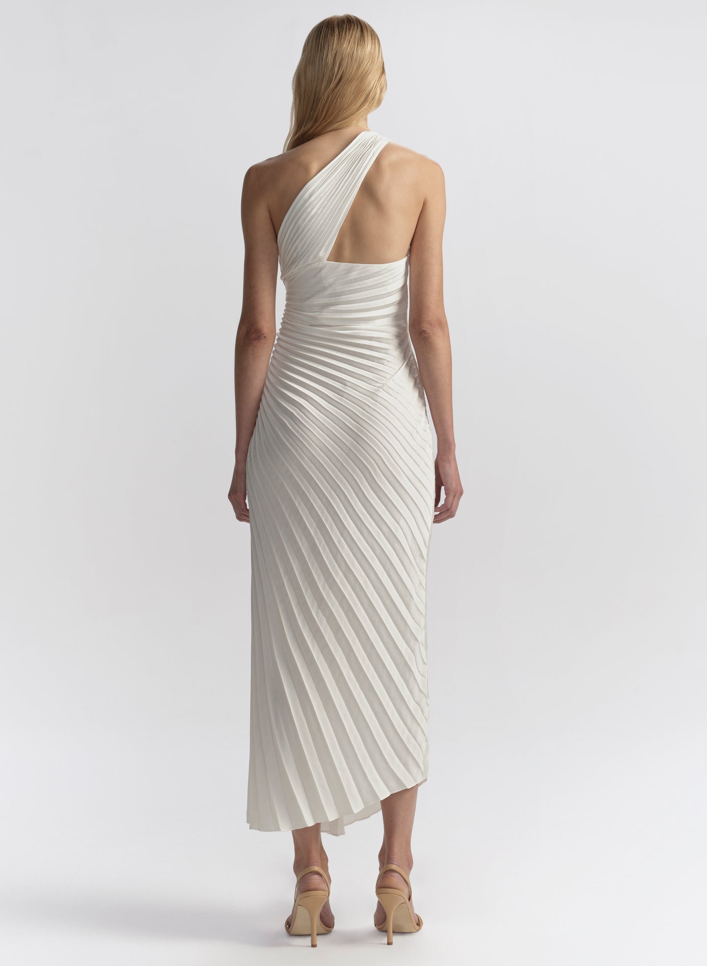 A.L.C. Women's Lara Satin Pleated Midi Dress in Whisper White, Size 6 A.L.C. Women's Lara Satin Pleated Midi Dress in Whisper White, Size 6