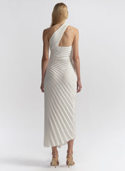 woman wearing white pleated midi dress