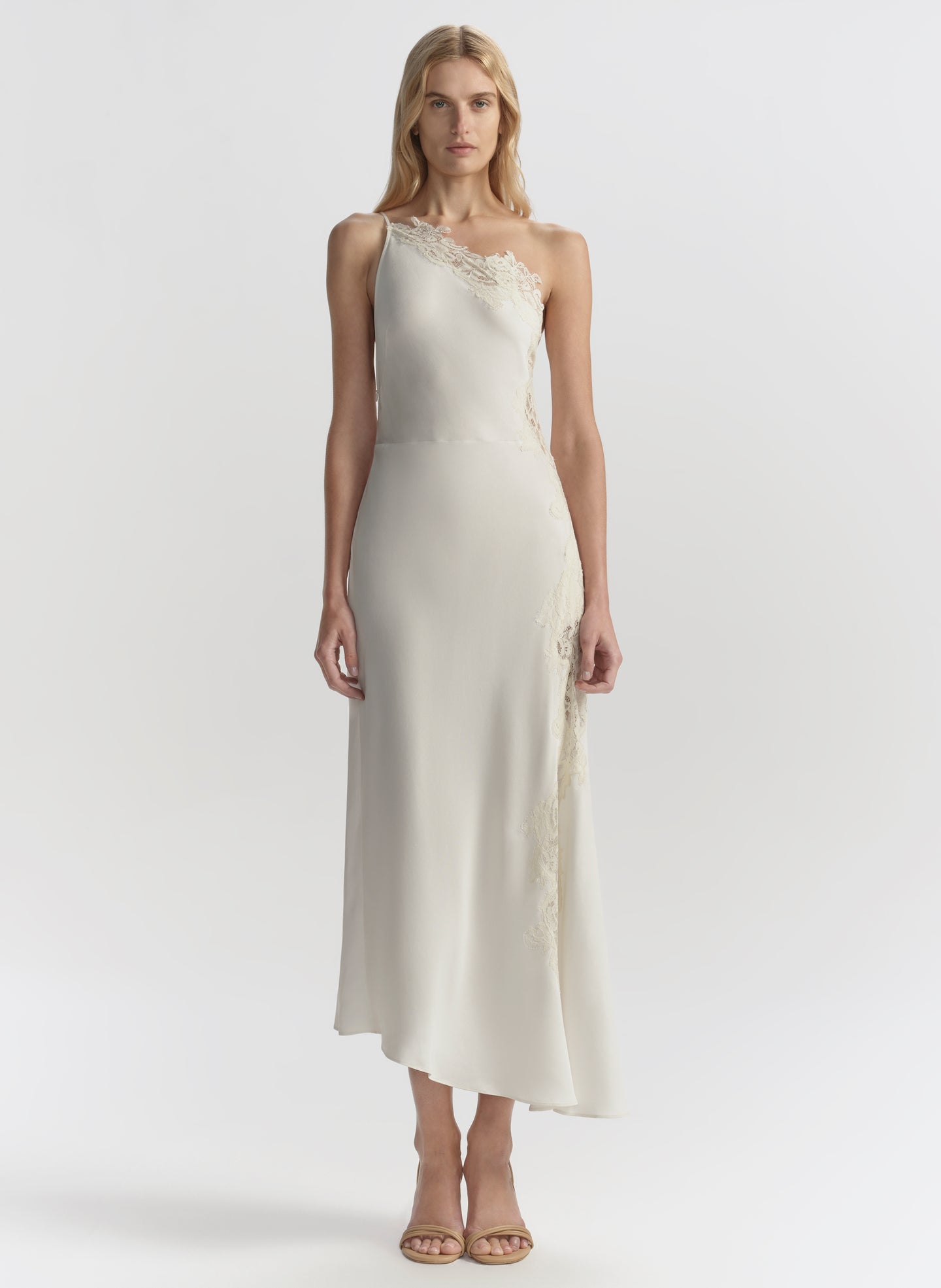 A.L.C. Women's Lou Satin and Lace Midi Dress in Cream/Cream, Size 4 A.L.C. Women's Lou Satin and Lace Midi Dress in Cream/Cream, Size 4