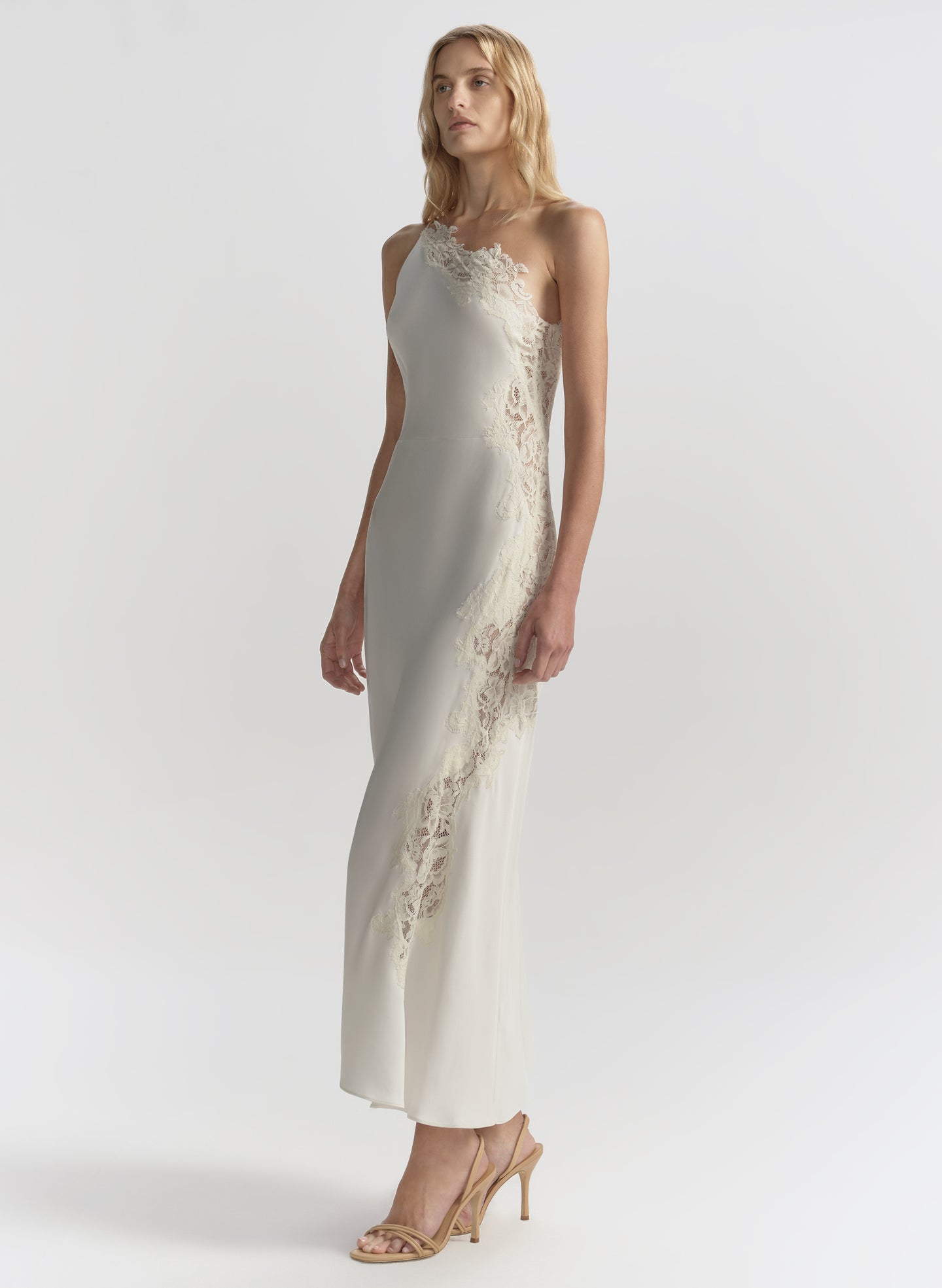 A.L.C. Women's Lou Satin and Lace Midi Dress in Cream/Cream, Size 4 A.L.C. Women's Lou Satin and Lace Midi Dress in Cream/Cream, Size 4
