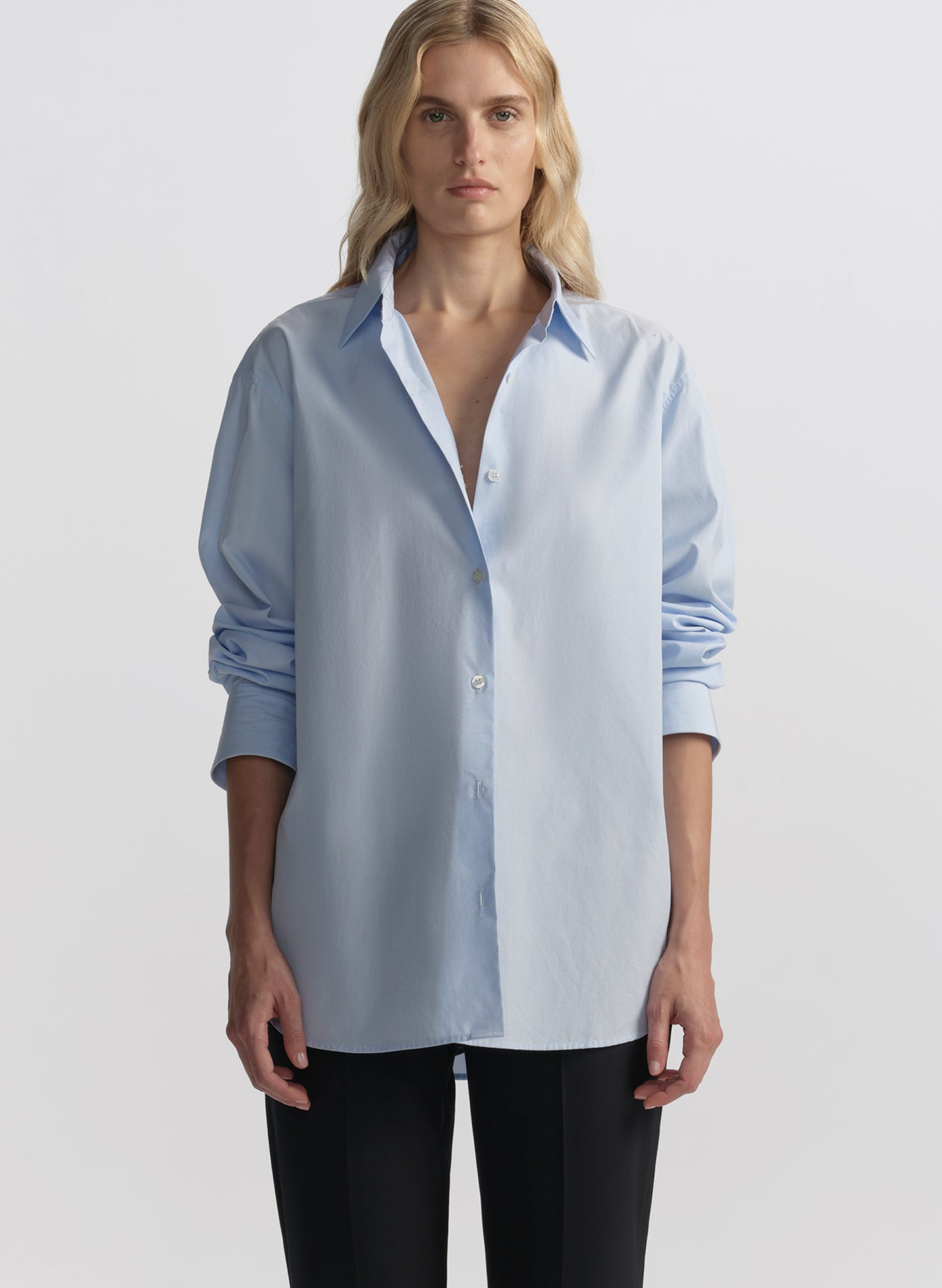 A.L.C. Mason Relaxed Cotton Shirt in French Blue, Size 2