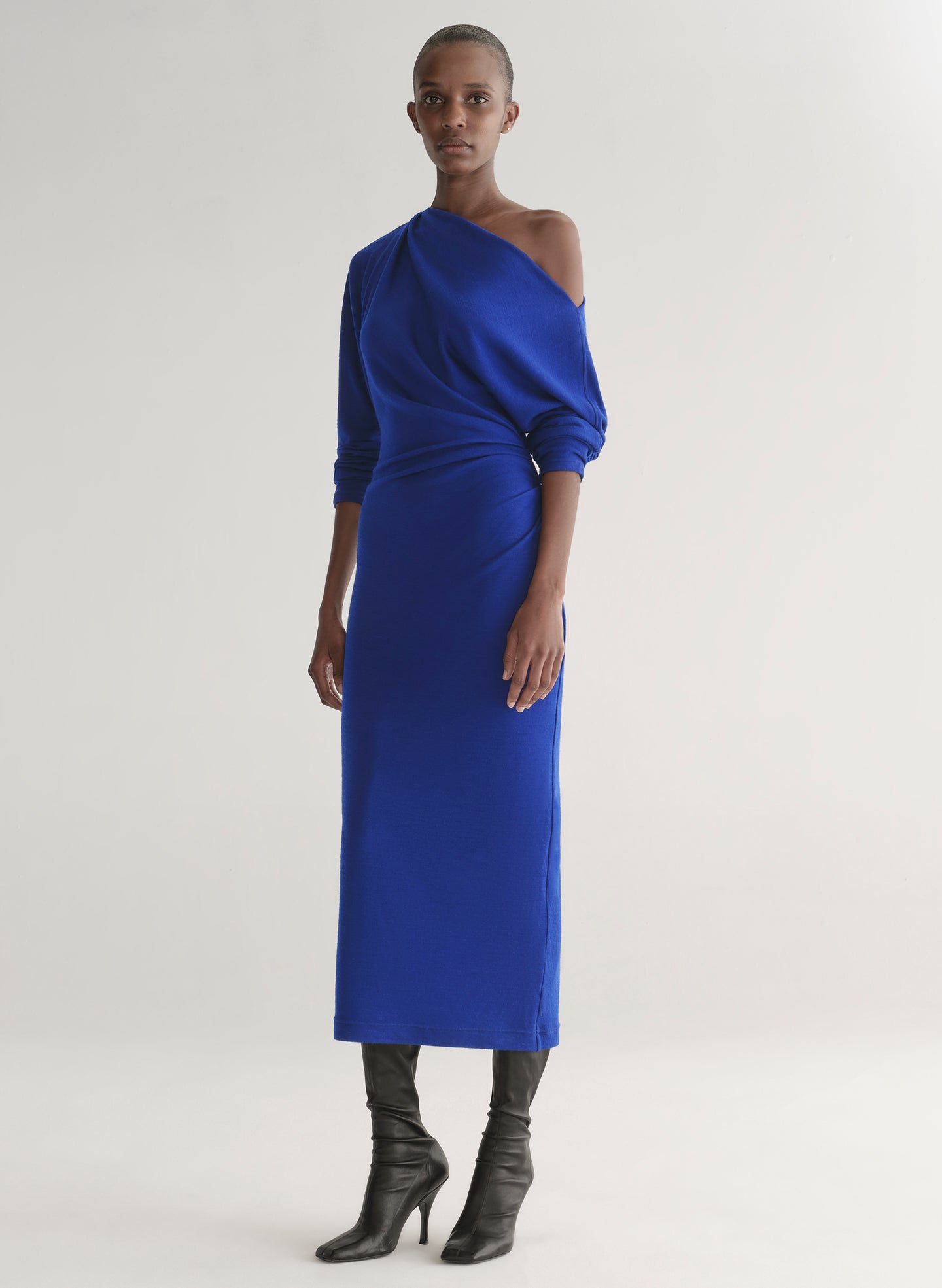 blue one shoulder dress long sleeve Royal Blue One Shoulder Long Sleeves Evening Dress Mermaid Slit With Beads