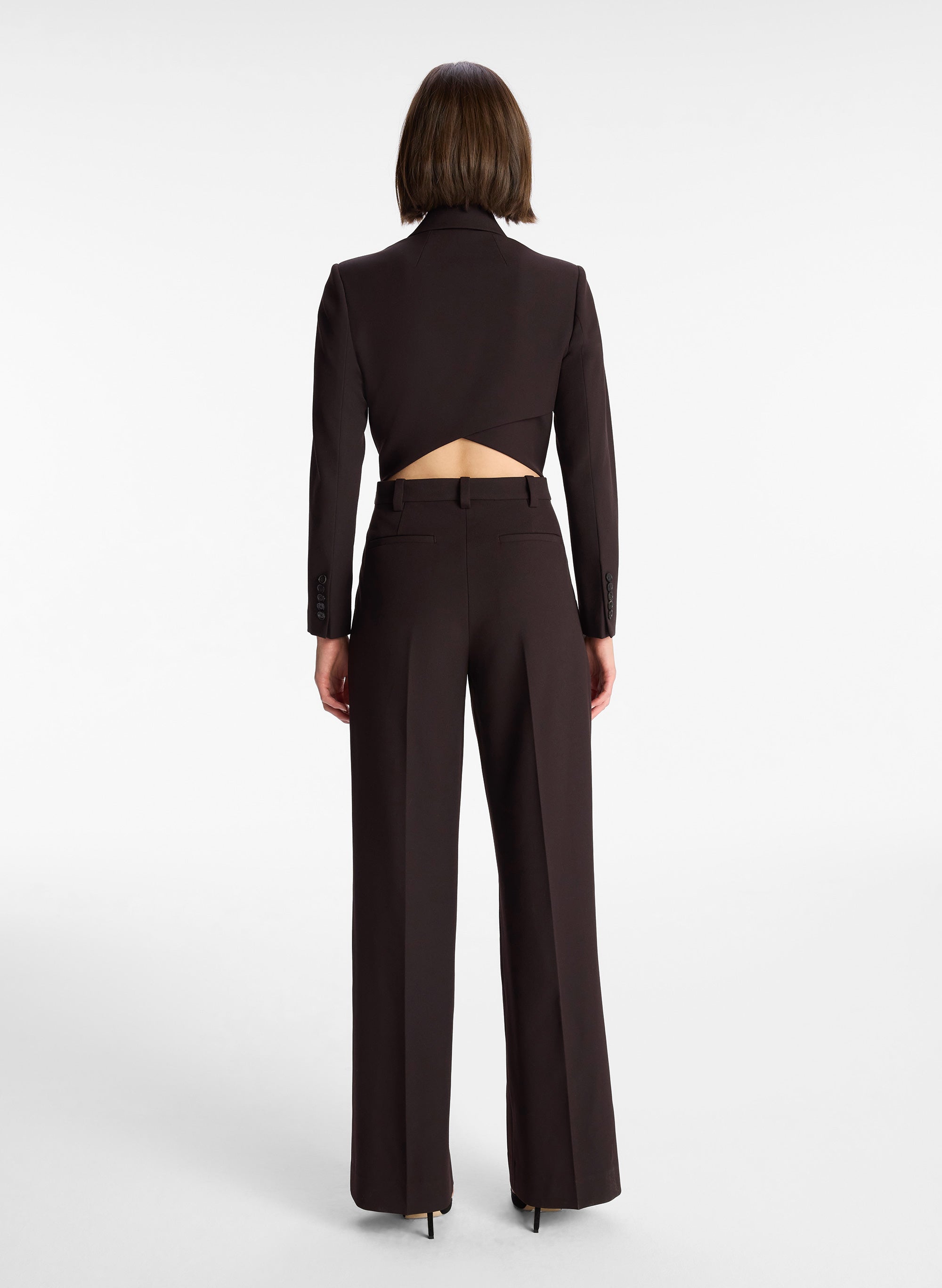 KAREN MILLEN Tailored Wool Blend Tuxedo Wide Leg Jumpsuit in Black |  Endource