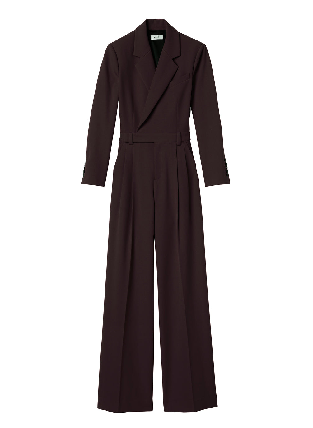 flatlay of black long sleeve jumpsuit with back cutout