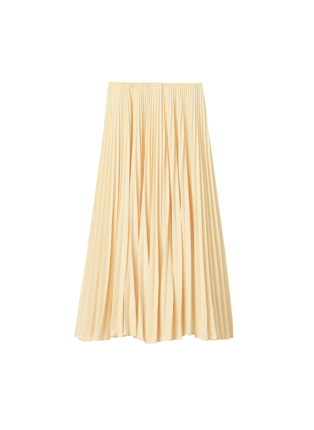flatlay of yellow pleated midi skirt