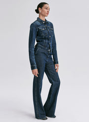 woman wearing jean jacket and jeans