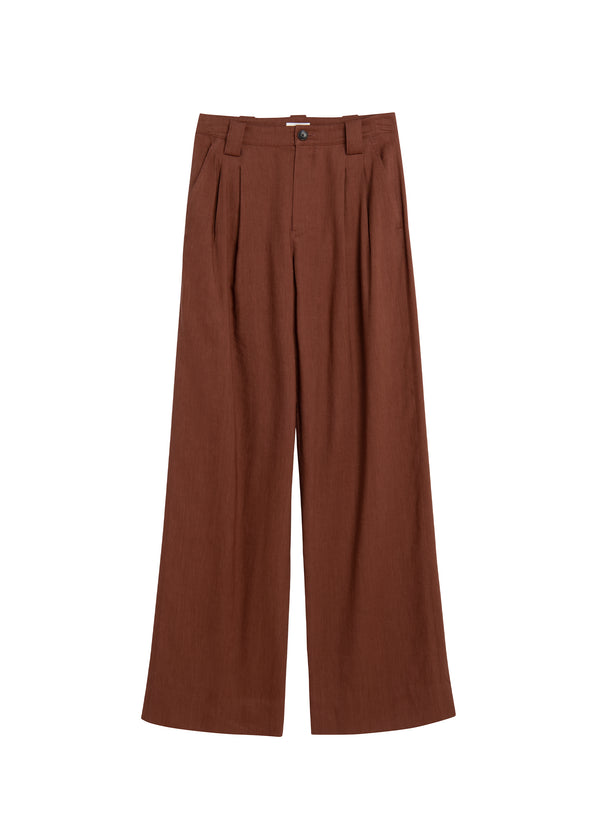 flatlay of brown pants