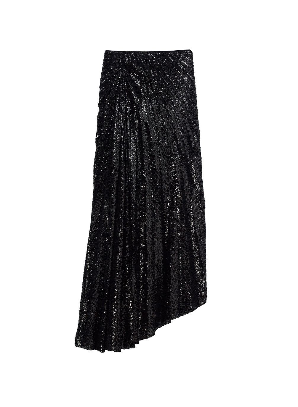 flatlay of black sequined midi skirt