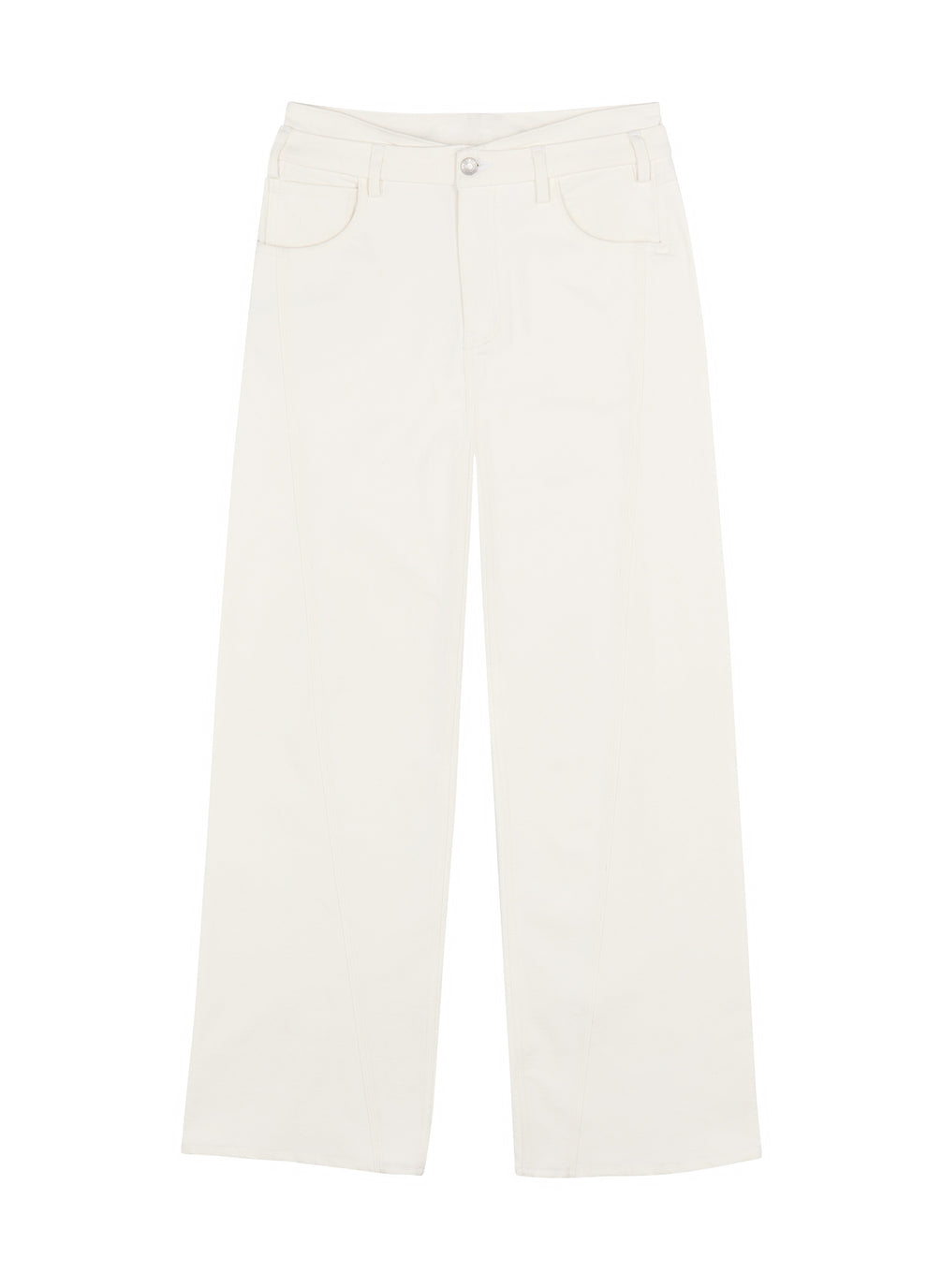 flatlay of white wide leg jeans