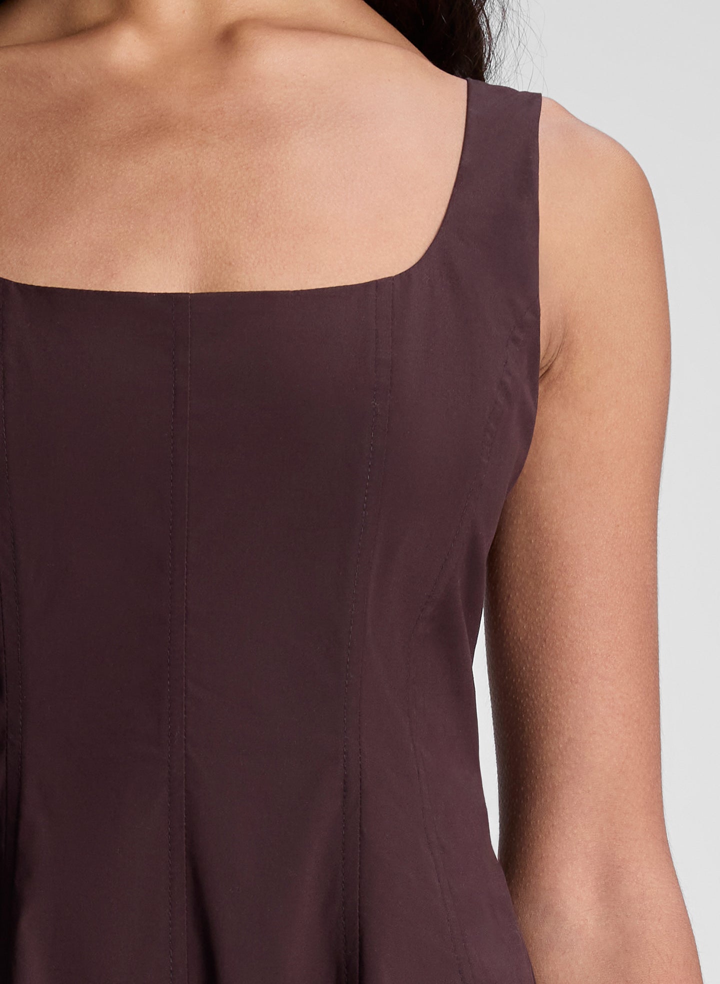 woman wearing brown midi dress