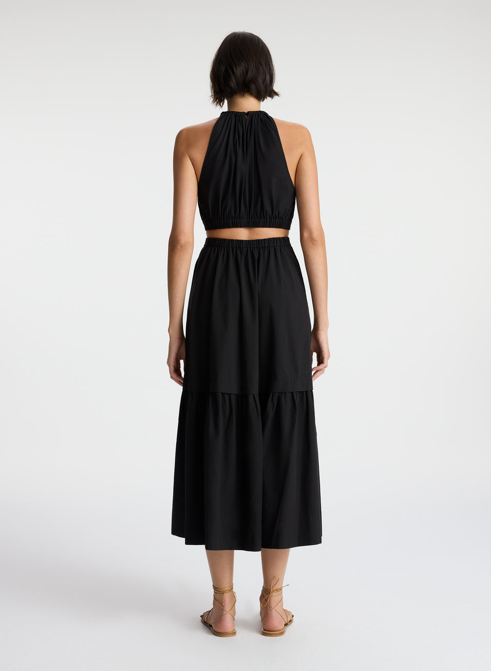 Poplin Halter Tiered Midi Dress