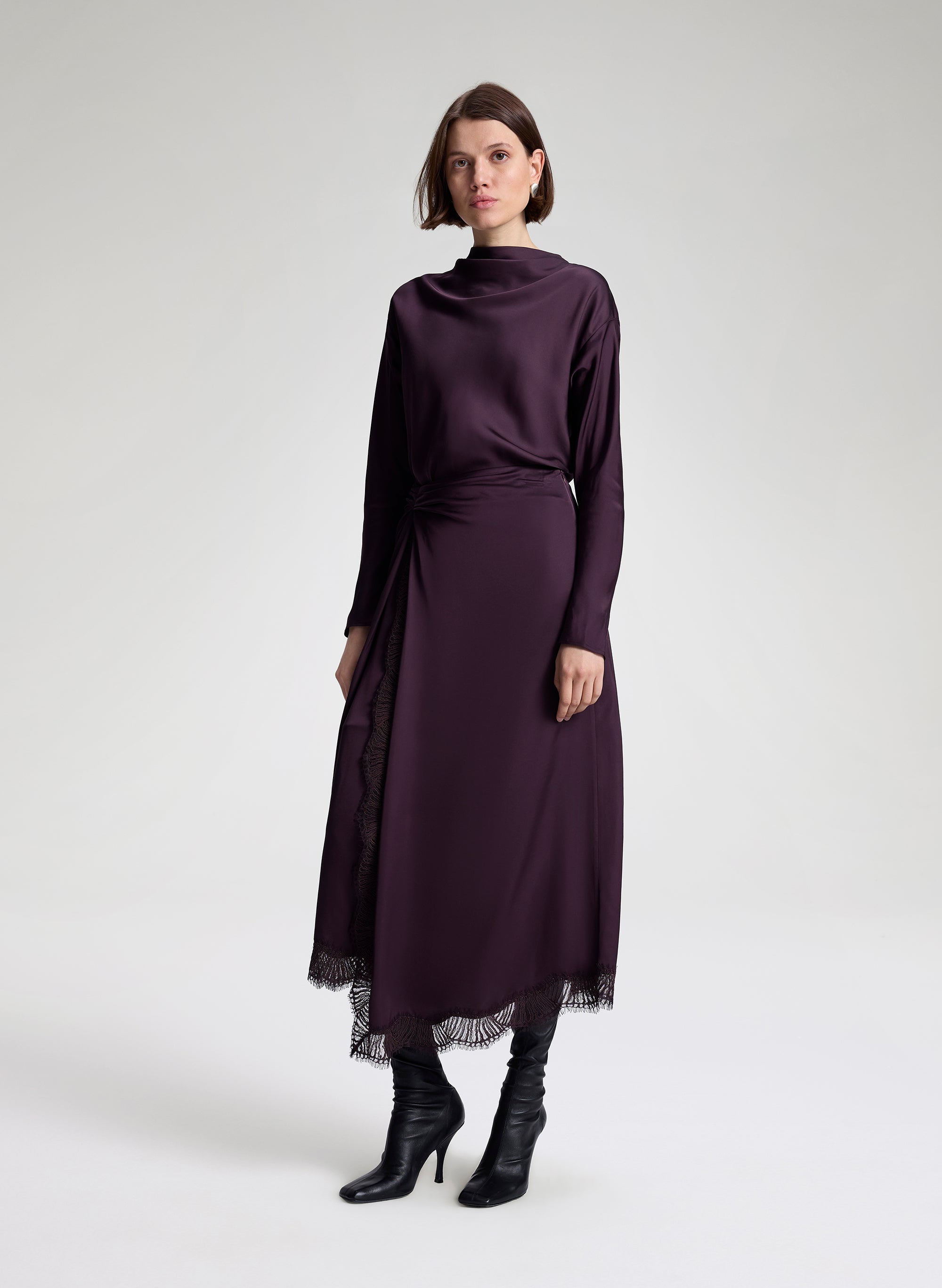 Bella Satin and Lace Midi Skirt | ALC LTD