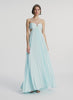 video  view of woman wearing aqua satin pleated gown