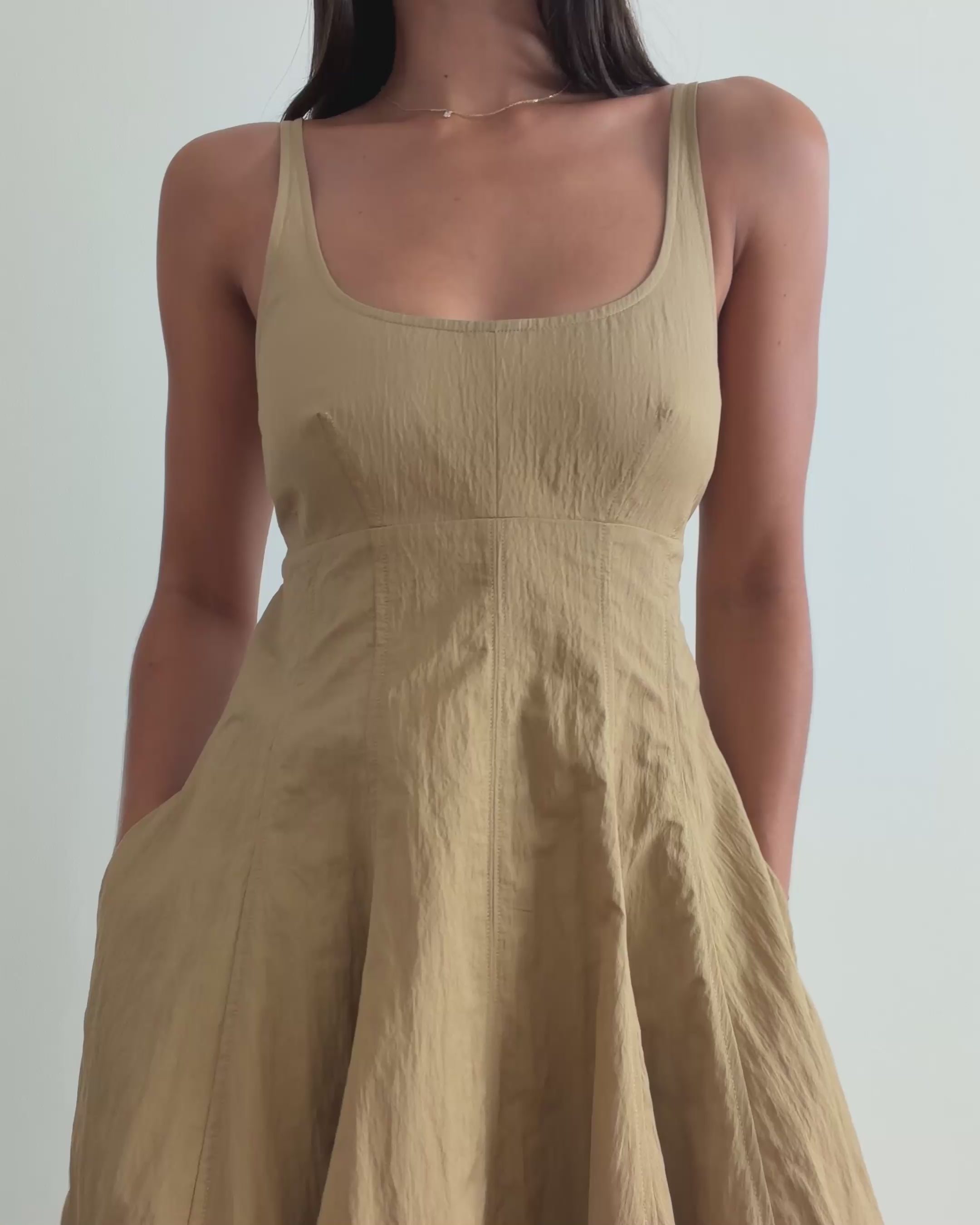 tan linen dress Nina Cotton Nylon Midi Dress