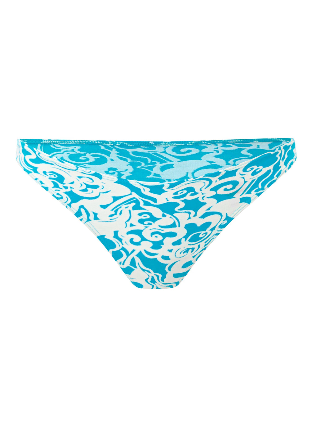 flatlay of aqua printed bikini bottom