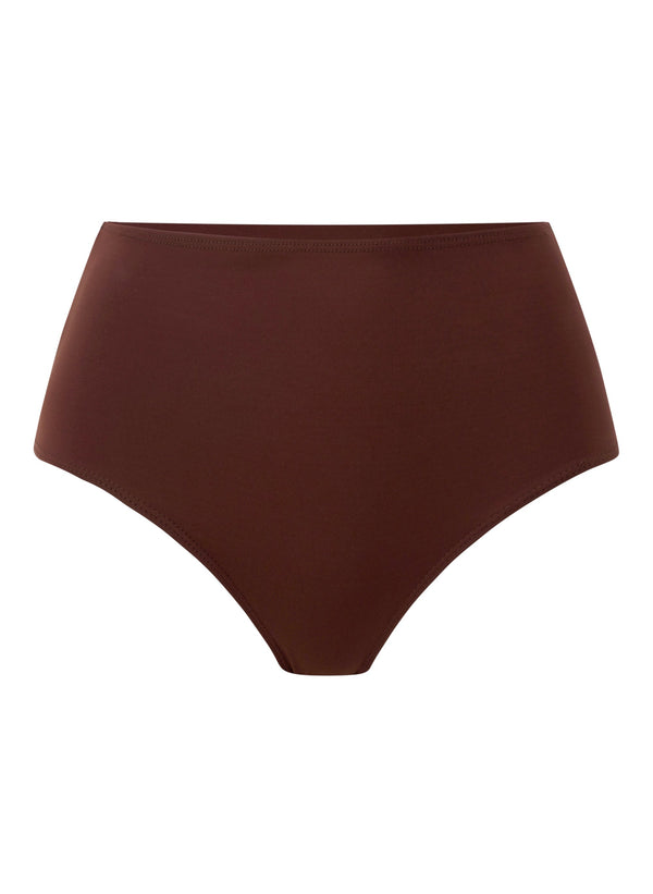flatlay of brown bikini bottom